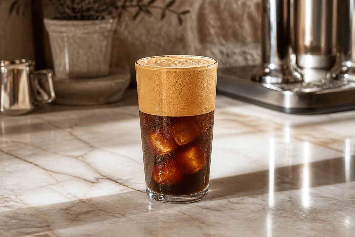 Un freddo espresso fini, glacé et surmonté de mousse de café