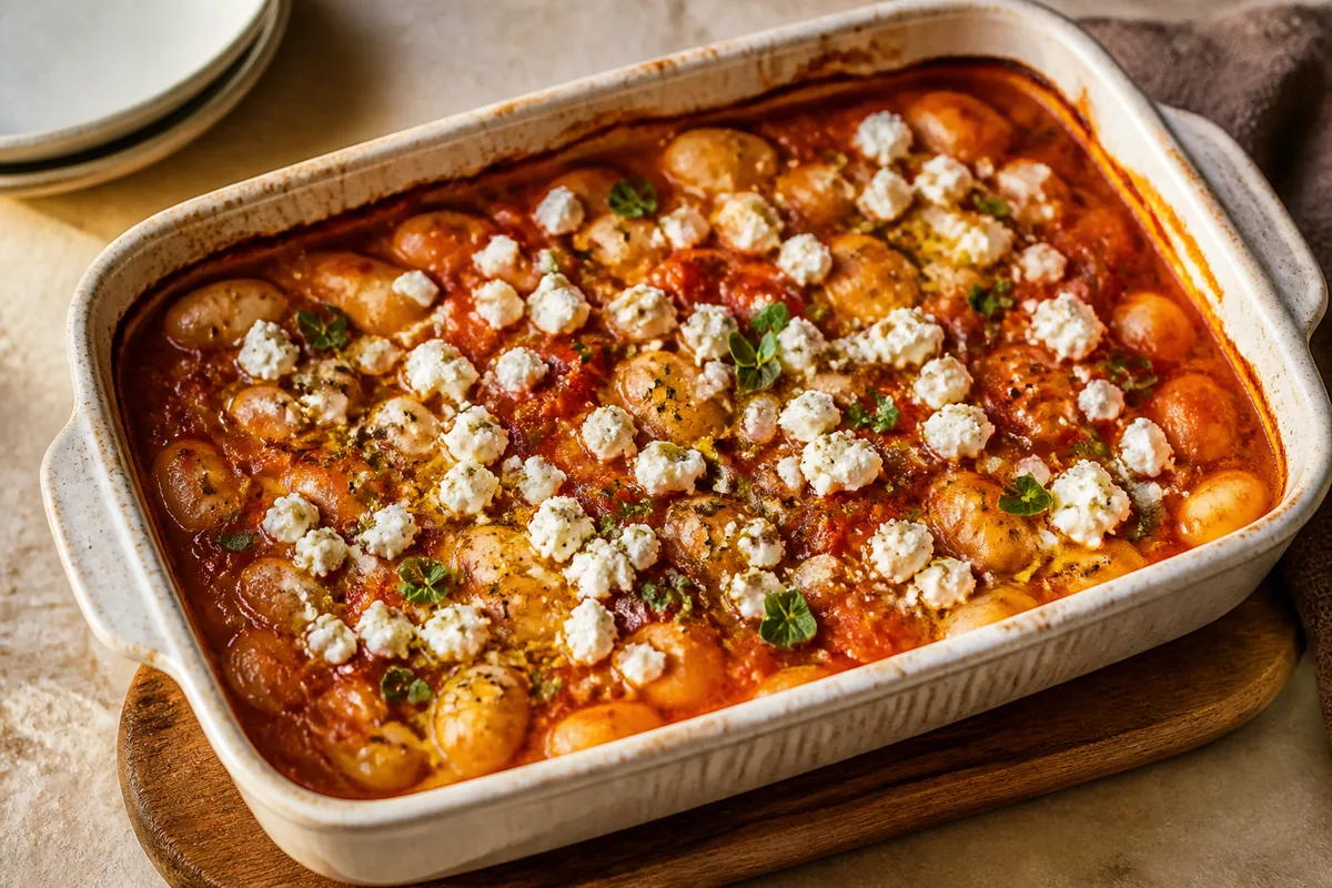 Les haricots blancs géants chauds dans leur sauce tomate, avec feta et herbes ajoutées au service