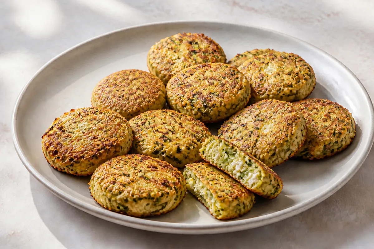 Des palets de courgette et feta dorés au four, avec un intérieur moelleux identifiable