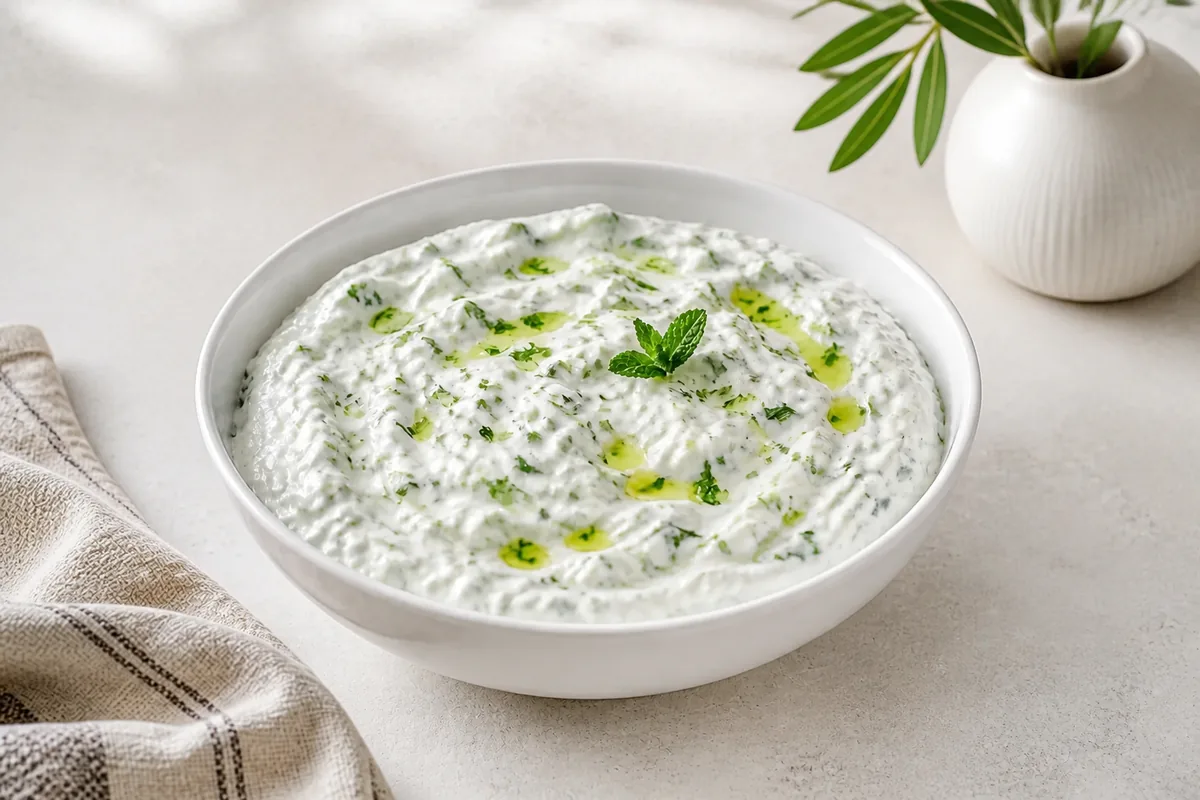 Le plat fini exact et immédiatement identifiable : tzatziki grec : la recette fraîche et crémeuse